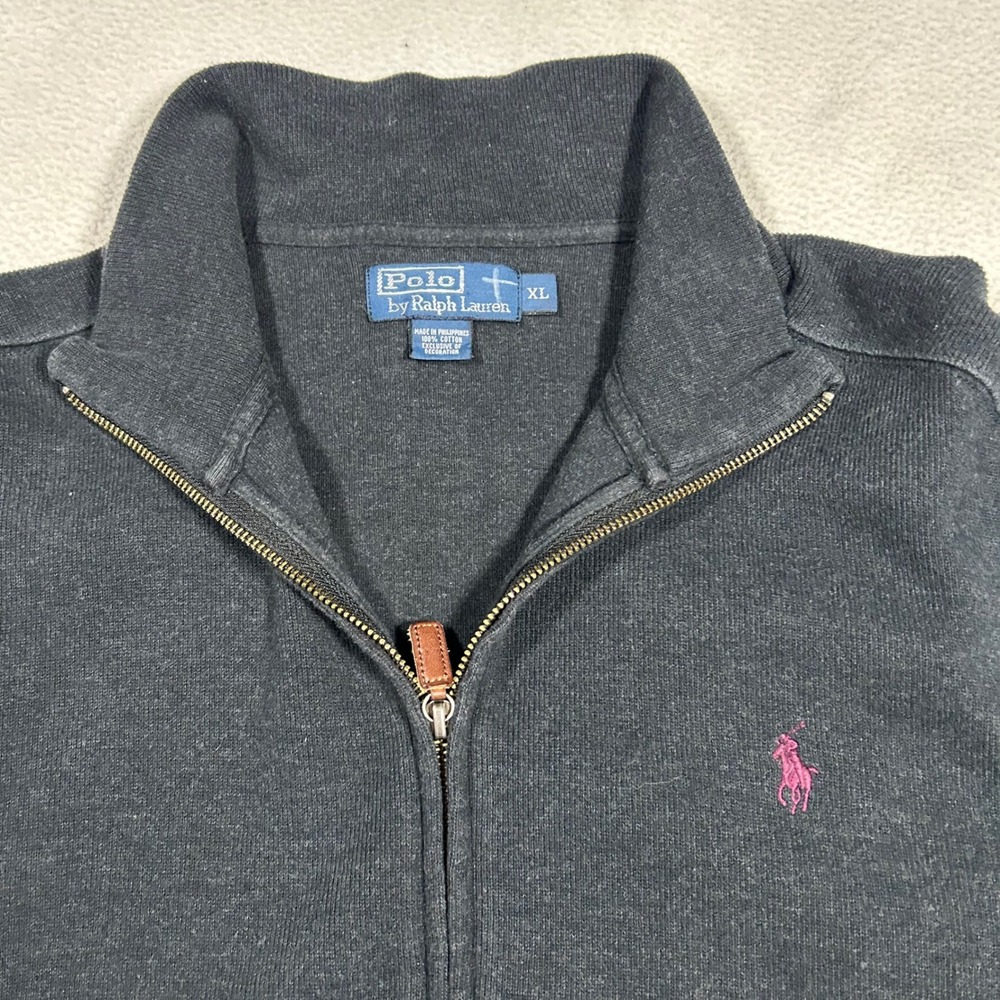 Polo Ralph Lauren Full Zip Sweatshirt Mens XL Black‎ Cotton Mock Neck Pony Logo